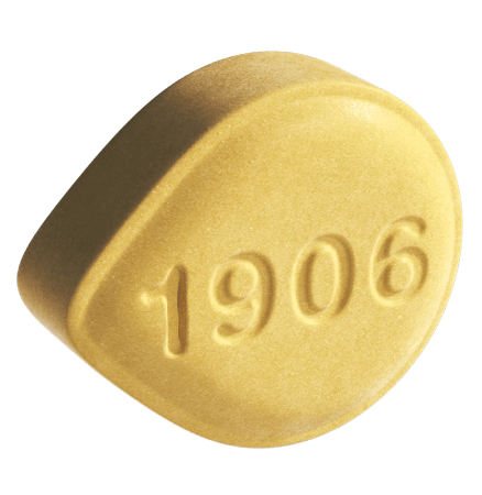 1906 Genius is a yellow, oval-shaped edible designed for focus and clarity, made with hemp-based ingredients.