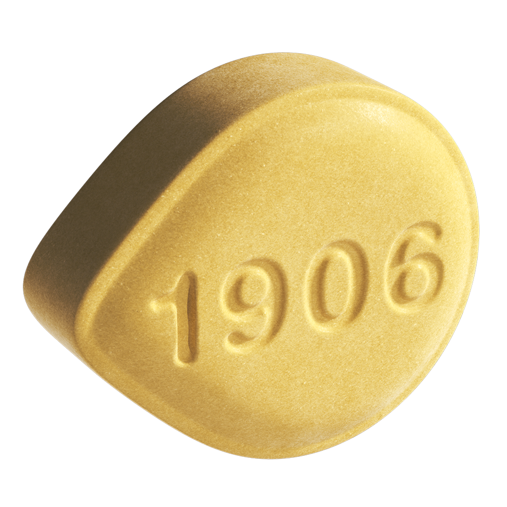 1906 Genius is a yellow, oval-shaped edible designed for focus and clarity, made with hemp-based ingredients.