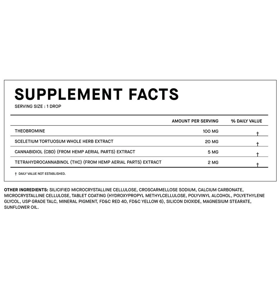 Supplement facts for 1906 Bliss showing ingredients, serving size, and nutritional information for a hemp-based product.