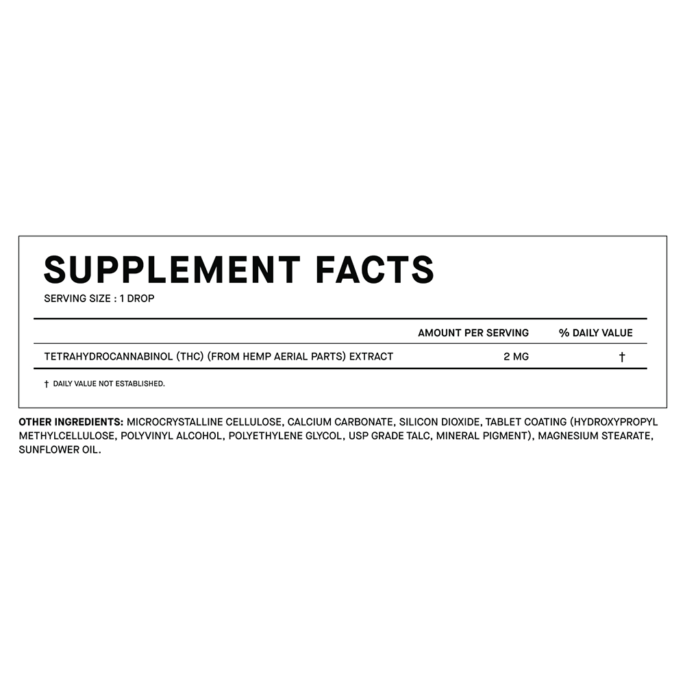 Supplement facts label for 1906 Boost, detailing THC content and other ingredients in a clear, organized format.