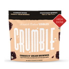 Crumble Cookies N' Cream Brownies package featuring high-dose, cannabis-infused fudge brownies with cookie topping.