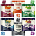 Cheeba Chews Discovery Kit featuring assorted taffy chews: Sativa, Indica, Trifecta, Charged, Joint Relief, and Sleepy Chews.