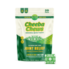 Cheeba Chews Joint Relief bag featuring salted caramel chews with 100mg total Delta-9 THC, CBC, and CBD for pain relief.
