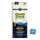 Cheeba Chews Trifecta bag featuring 10 caramel chews with 50mg total Delta-9 THC, CBD, and CBG, lab tested and made in the USA.