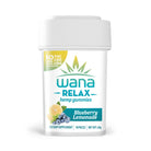 Wana Relax Blueberry Lemonade hemp gummies container featuring 10 gummies, each with 10 mg CBD and CBG.