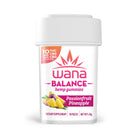 Wana Balance Passionfruit Pineapple hemp gummies container, featuring 10mg THC and CBD per serving, dietary supplement.