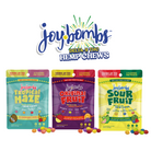 Joy Bombs 100mg Bomb Bundle featuring Tropical Haze, Original Fruit, and Sour Fruit hemp chews in a variety pack.