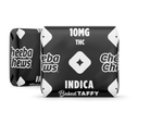 Indica Cheeba Chews baked taffy packaging featuring 100mg THC, designed for a relaxing experience.