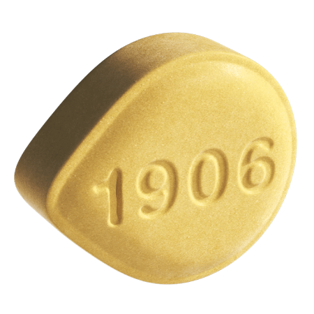 1906 Genius is a yellow, oval-shaped edible designed for focus and clarity, made with hemp-based ingredients.