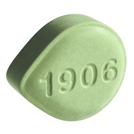 Green 1906 Go tablet, designed for energy and focus, featuring a smooth surface with the number 1906 embossed.