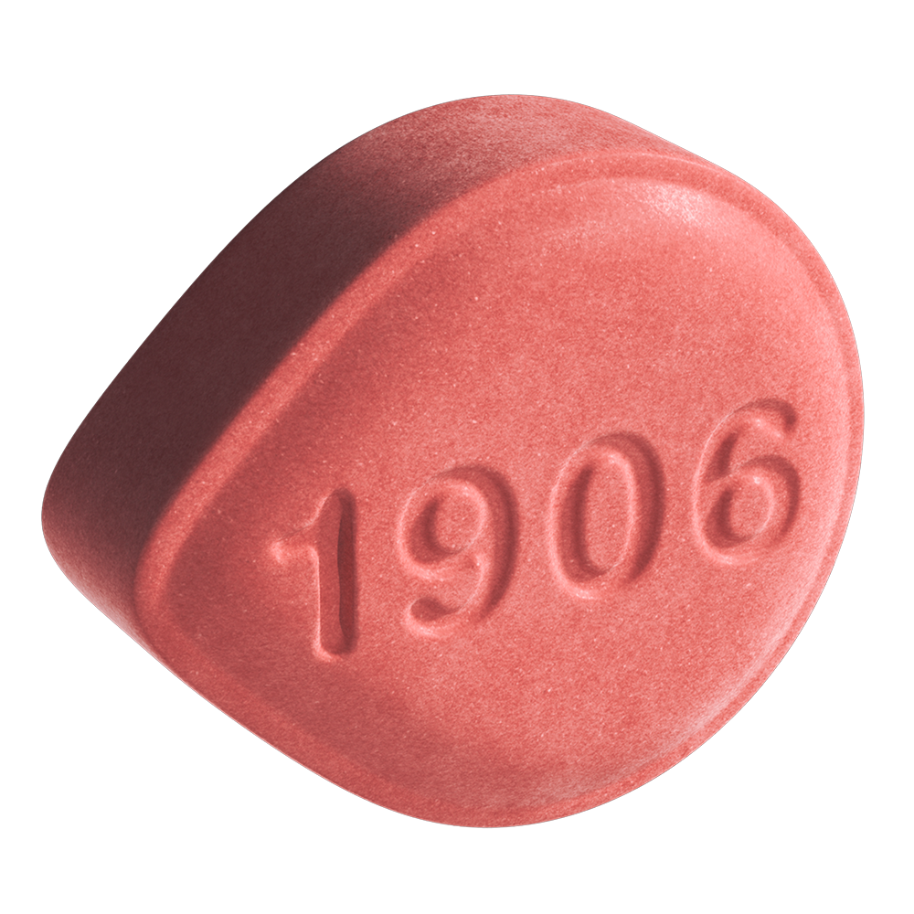 Pink, capsule-shaped hemp supplement pill with "1906" embossed on the surface, manufactured in the USA for lab-verified qu...