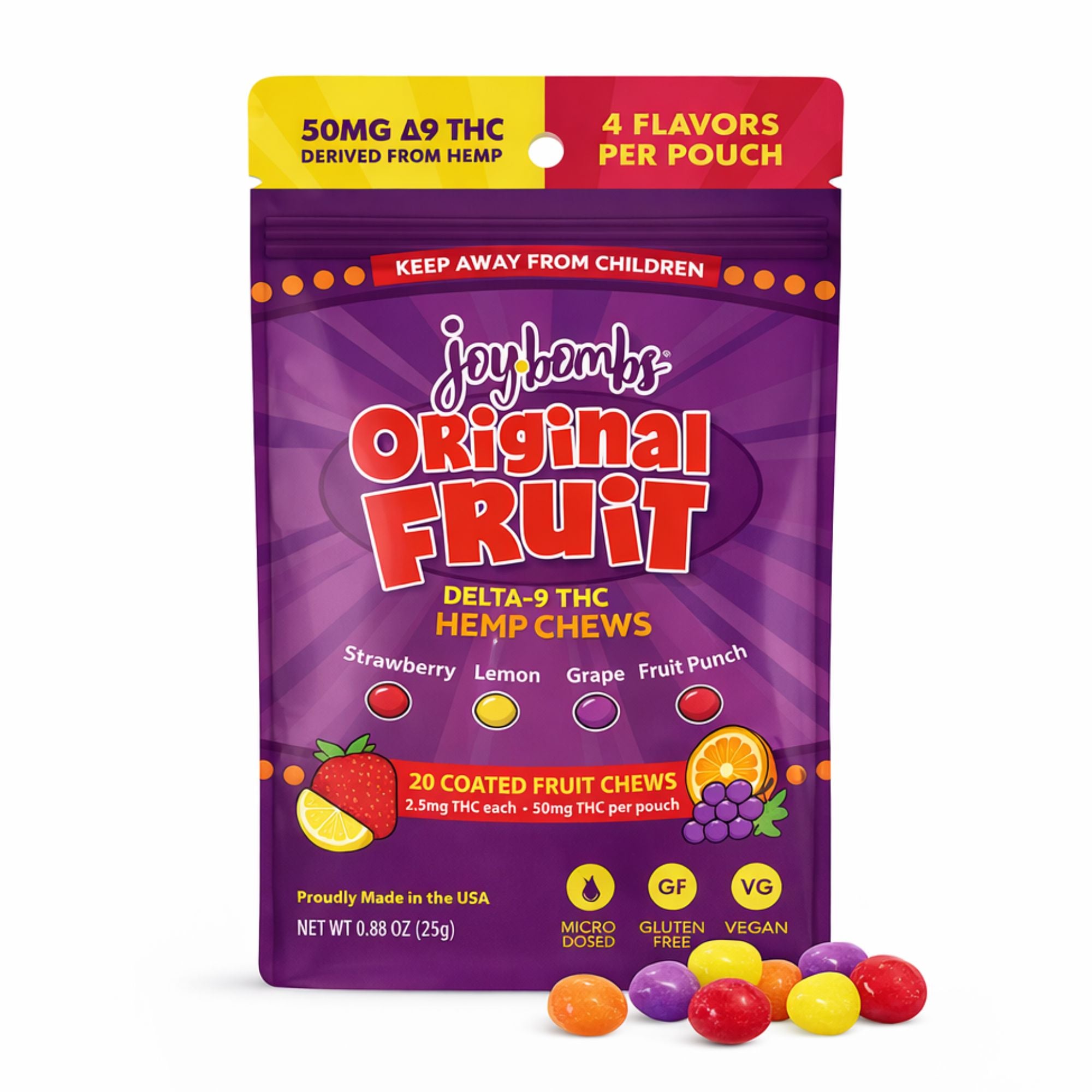 Joy Bombs Original Fruit | 2.5mg THC Hemp Chews - 50mg | Gluten