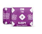 Cheeba Chews Sleepy baked taffy packaging featuring a purple design, containing 50mg of CBN and THC per bag.