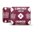 Cheeba Chews THCV Charged baked taffy bag featuring 50mg total, with 2.5mg THCV and 5mg THC per piece.